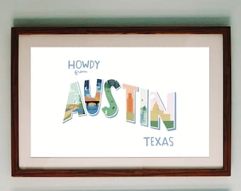 Howdy From Austin Texas | Digital Download | Wall Decor | Amarillo Local Art