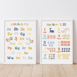 Set of 2 Prints Alphabet and Numbers Poster Ocean Themed Nursery Decor Downloadable Prints Educational Classroom Posters Montessori Wall Art