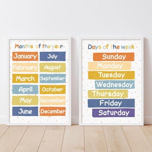 Set of 2 Prints Days of the Week & Months of the Year Posters Homeschool Classroom Decor Montessori Downloadable Prints Nursery Wall Art