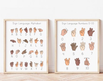 ASL Classroom Posters Set of Two Prints American Sign Language Alphabet Poster and Numbers Poster Special Education Boho Classroom Decor