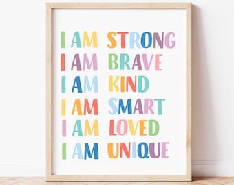 Growth Mindset Poster: Positive Affirmations, Rainbow Nursery Decor (Digital Download)