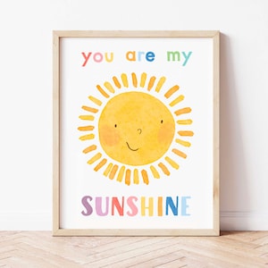 Impresión &quot;Eres mi sol&quot;, arte de pared de arcoíris imprimible, póster de sol, decoración neutra para habitación infantil, decoración de acuarela para sala de juegos, arte de pared de sol para habitación infantil