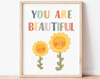 You Are Beautiful Poster, Rainbow Nursery Decor (Digital Download)