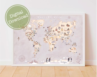 Kids world map, Homeschool educational poster, Printable Montessori materials