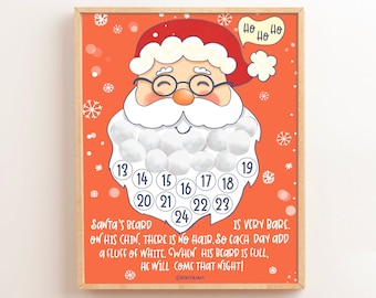 Printable Advent Calendar, Santa Beard Countdown Calendar, Days Till Christmas 8.5x11" and A4 Xmas Print