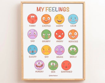 Emotions Educational Posters for Toddlers Feelings Chart Classroom Posters Homeschool Preschool Pre-K Classroom Decor Downloadable Prints