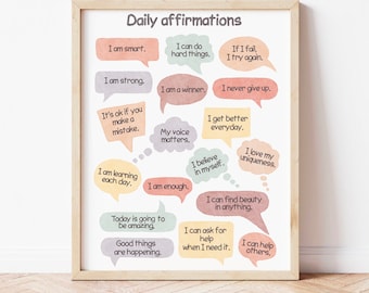 Daily Affirmations Montessori Poster Playroom Wall Decor Classroom Motivational Poster Nursery Inspirational Art Homeschool Growth Mindset