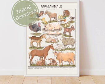 Farm Animals Poster, Classroom Posters, Preschool Downloadable Prints, Printable Homeschool Montessori Materials