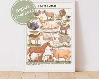 Poster boerderijdieren, decor montessoriklas (digitale download)