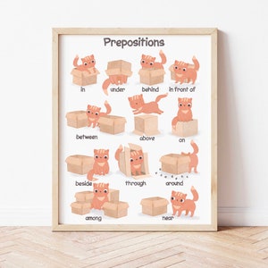 Prepositions Homeschool Print Klassenzimmer Lernposter für Kleinkind Montessori Downloadable Prints Kinderzimmer WandKunst Vorschule Poster