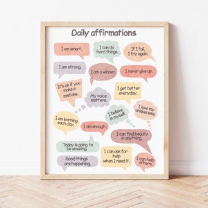 Afirmaciones diarias Cartel Montessori Sala de juegos Decoración de pared Aula Póster motivacional Guardería Arte inspirador Mentalidad de crecimiento de la escuela en el hogar