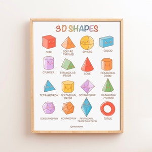 3D Shapes Poster Preschool Classroom Decor Homeschool Educational Poster for Kids Playroom Montessori Wall Art Toddler Downloadable Prints