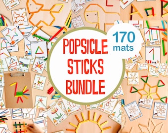 BUNDLE Popsicle Sticks Activity, Fine Motor Skills Montessori Printable Activities for Kids Preschool Matching Activities Game for Toddlers