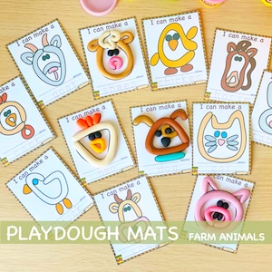 Farm Animals Play Doh Mats Visual Cards, Printable Play Dough Toddler Activities, Homeschool Montessori Materials Pre-K Kindergarten