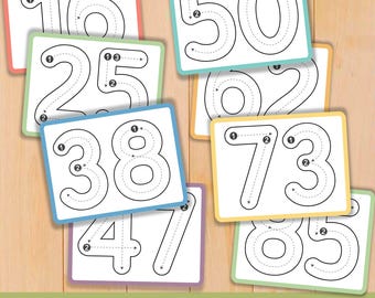 Number Tracing Cards 1-100 Printable Handwriting Practice Preschool Worksheets Learning Number Flash Cards Math Preschool Printables