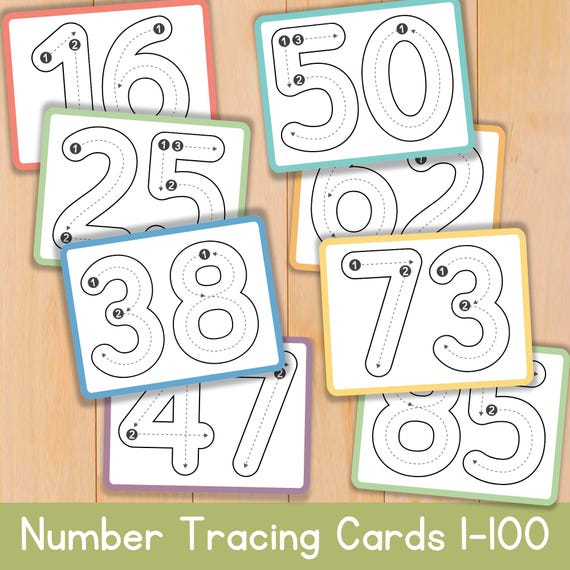 Number Tracing Cards 1-100 Printable Handwriting Practice Preschool Worksheets Learning Number Flash Cards Math Preschool Printables