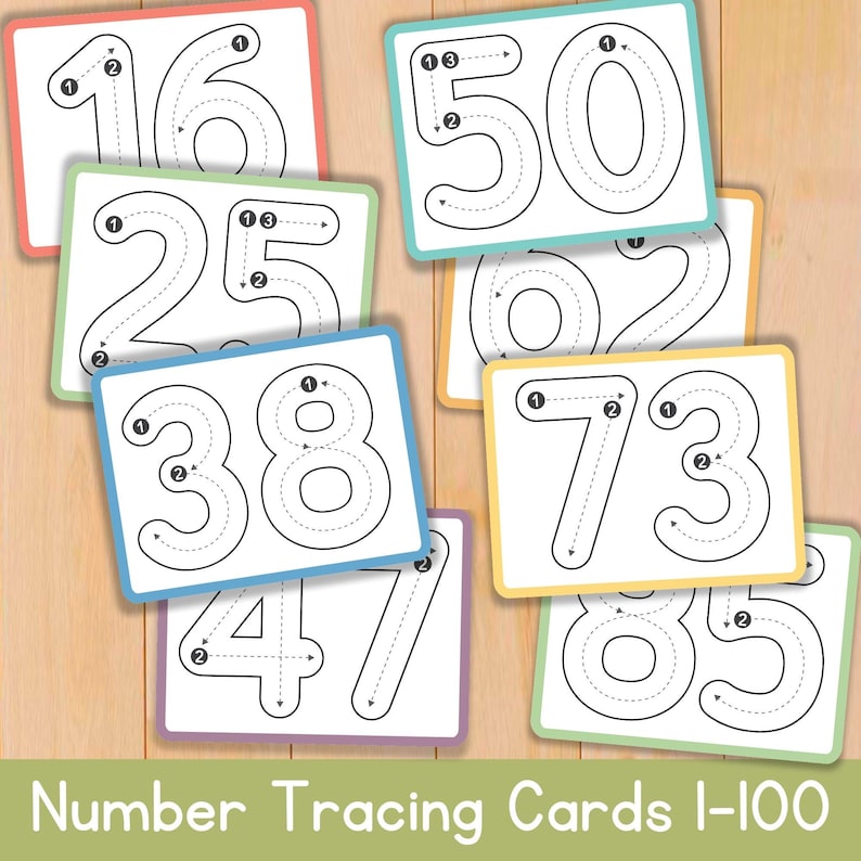 Number Tracing Cards 1-100 Printable Handwriting Practice Preschool Worksheets Learning Number Flash Cards Math Preschool Printables image 1