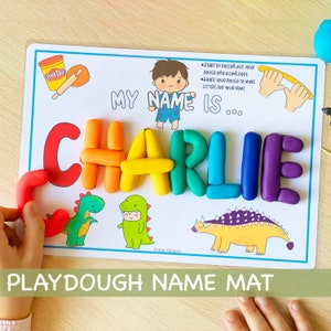 Play Dough Name Mat Personalized Montessori Fine Motor Skills Busy Board Printable Play Doh Activity Kindergarten Pre-K Learning My Name Is