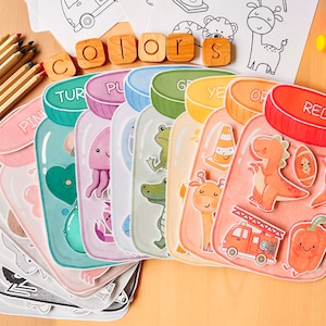 Farbsortierung Kleinkindaktivitäten, Farbabstimmung in Gläsern Spiel für Kindergarten Pre-K, Malseiten Aktivität, Montessori Printable Bild 3