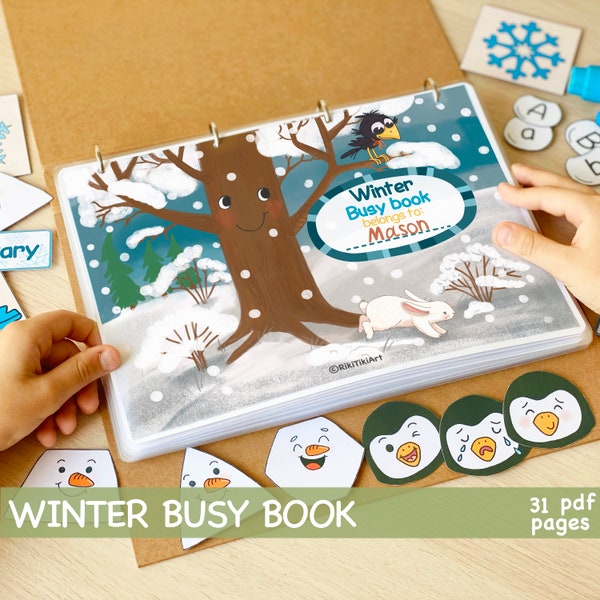 Winter Busy Book Printable Preschool Curriculum Learning Binder Homeschool Educational Materials Kids Activity Toddler Quiet Book Rikitiki