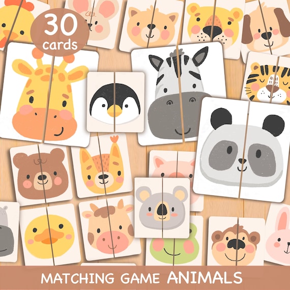 Animals Matching Game For Toddlers, Find a Pair Match Picture Activity for Kids, Animals Matching Activity, Puzzle Kids Homeschool Activity