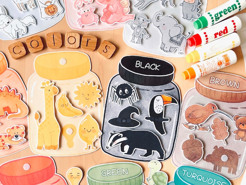 Farbsortierung Kleinkindaktivitäten, Farbabstimmung in Gläsern Spiel für Kindergarten Pre-K, Malseiten Aktivität, Montessori Printable Bild 5