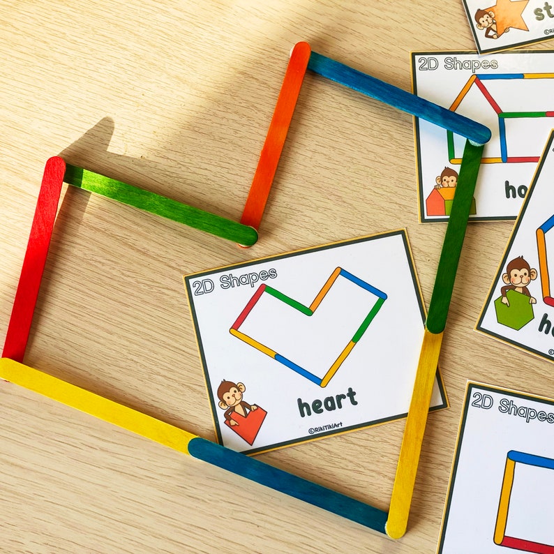 Popsicle Sticks Formen Aktivitätsspiel für Kleinkinder Montessori druckbare Aktivitäten Vorschule Ausdrucke für Kinder Homeschool Ressourcen Bild 6