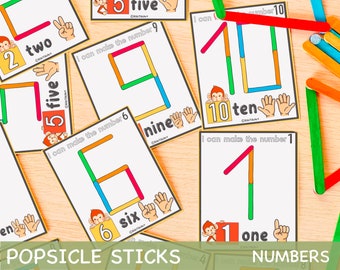 Popsicle Sticks Numbers Activity Game voor peuters Montessori afdrukbare activiteiten Preschool Printables voor kinderen Homeschool Resources