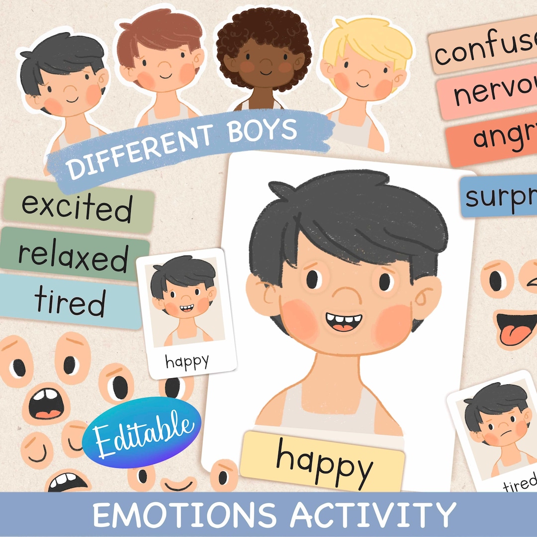 Emotions Activity for Kids Boys Version Learning Binder Printable ...