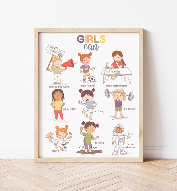 Girls Can Poster Calming Corner Playroom Inspirational Art Printable Classroom Decor Growth Mindset Montessori Poster Therapy Office Decor