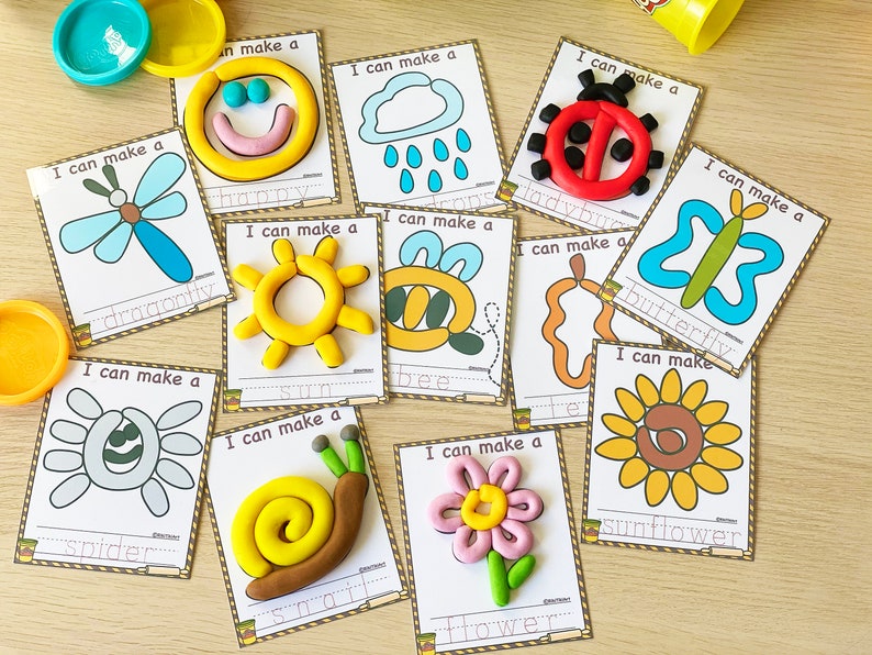 Nature Play Doh Mats Visual Cards, Fine Motor Skills Activity Printable Play Dough Toddler Homeschool Montessori Materials Kindergarten image 3