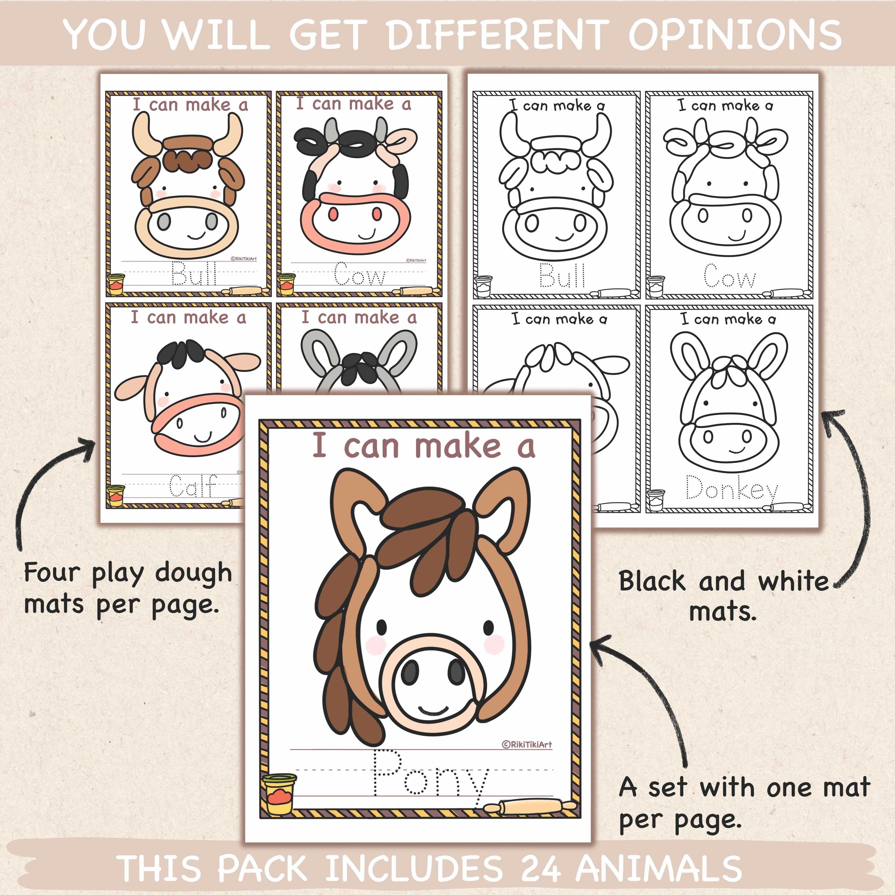 Farm Animals Playdough Mats Fine Motor Skills Activity Visual Cards ...