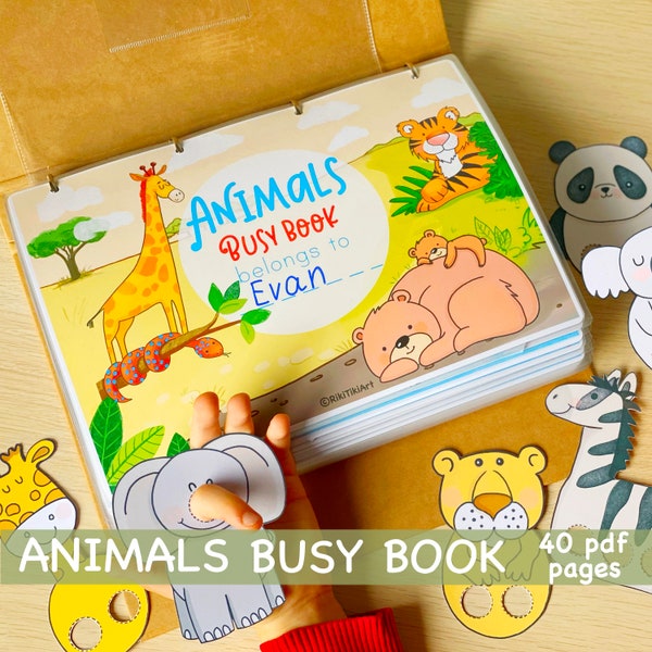 World Animals Busy Book Printable Preschool Curriculum Homeschool Kindergarten Pre-k Toddler Learning Binder Personalized Animal Quiet Book