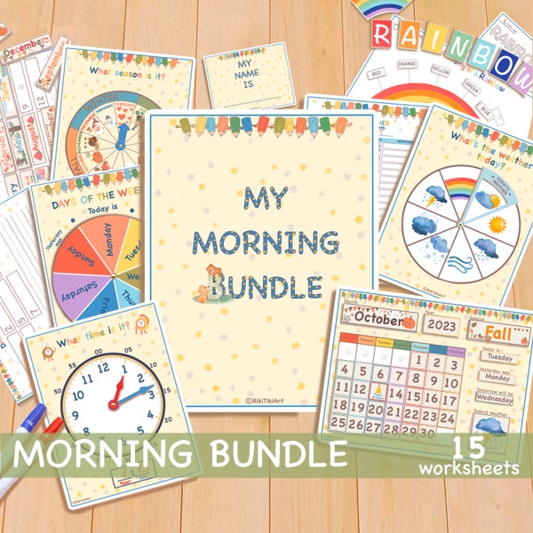 Busy Book - My Morning Bundle, Circle Time Printable Preschool Curriculum, Homeschool Preschool Worksheets, Learning Folder