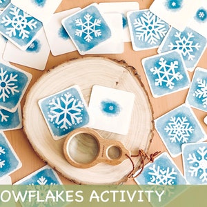 Snowflakes Study Activity Christmas Activities for Kids Montessori Winter Printable Resources Snow Visual Cards Classroom Toddler Activities