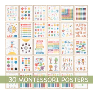 Set von 30 Lernpostern Montessori Klassenzimmer Dekor lebendiger Regenbogen Kindergarten Drucke Homeschool druckbare Kleinkind Spielzimmer Dekor