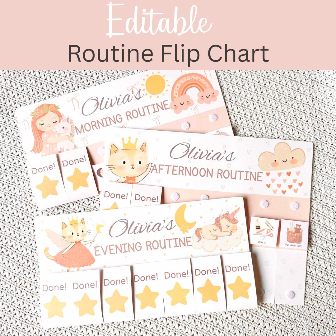 Editable Chore Chart Girls Routine Chart Printable Unicorn Princess ...