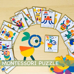 Rompecabezas imprimible Montessori, actividades para niños pequeños en edad preescolar, bloques de patrones vs tarjetas visuales, juegos de aprendizaje para niños, recursos para la escuela en el hogar