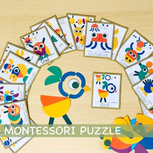 Montessori Printable Puzzle Preschool Toddler Activities Pattern Blocks vs Visual Cards Kids Learning Games Homeschool Resources