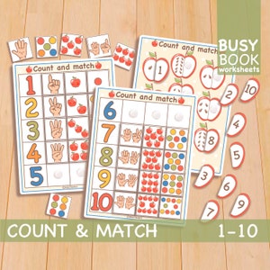 Montessori Math Count and Match Activiteit Afdrukbare Preschool Werkbladen Homeschool Kleuterschool Preschool Curriculum