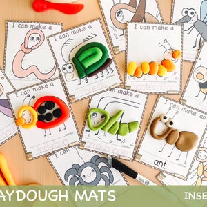 Tappetini per pasta da gioco con insetti Tappetini per pasta da gioco a tema estivo Bug Montessori stampabili Cartoline visive Doh Gioco homeschool Attività stampabili per bambini