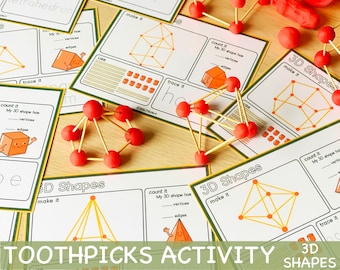 Toothpicks and Play Doh 3D Shapes Activity Game for Toddler Play Dough Party Activities Printable Learning Resources for Kids