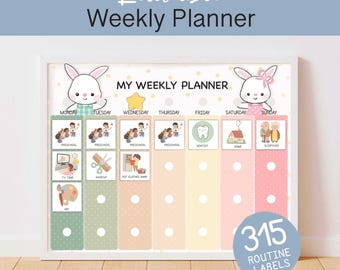 Toddler Weekly Planner Editable Chore Chart for Kids Visual Schedule Task Tracker Printable Routine Planner Homeschool Visual Organizer