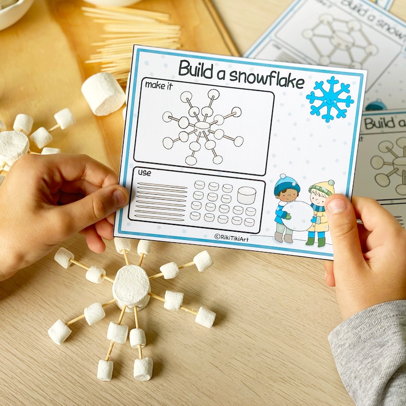 Marshmallows and Toothpicks Snowflakes Mats Printable Game for Etsy