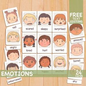 Emotions Flashcards Montessori Printable Learning Resources Toddler Flash Cards Feelings Flashcards Emotion Cards Homeschool Activity