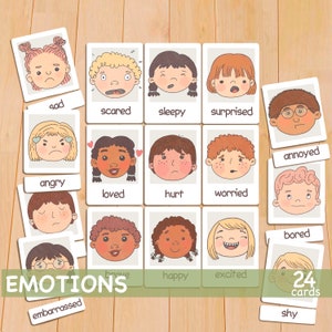 Flashcards de emoções Montessori, recursos de aprendizagem para impressão, cartões flash para crianças, flashcards de sentimentos, cartões de emoções, atividades escolares em casa