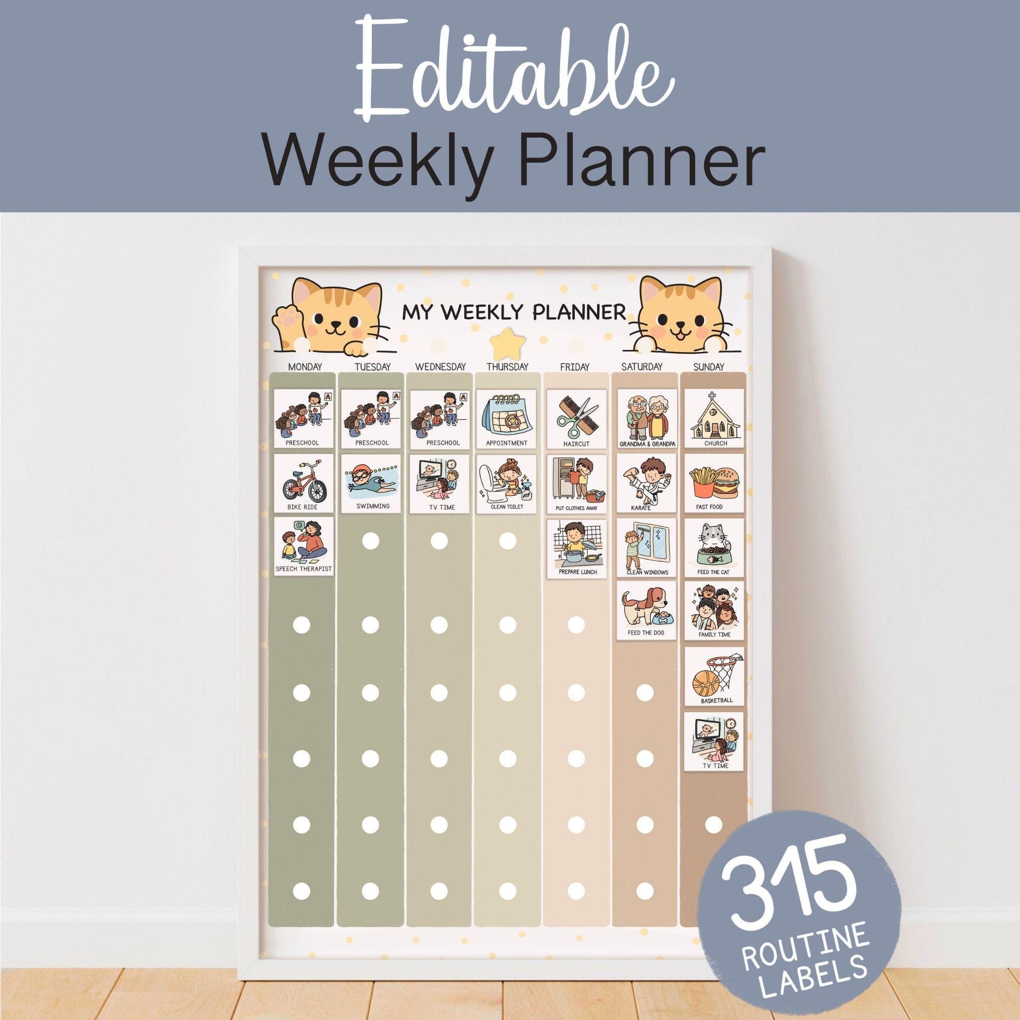 Weekly Planner for Kids Printable, Editable Routine Chart Toddler ...