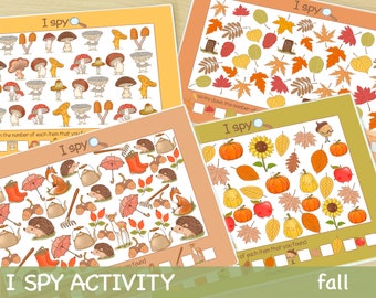 Fall I Spy Game for Toddler I Spy Printable Activities Fall Autumn Preschool Worksheets Kindergarten Pre-K Quiet Time Activity For Kids