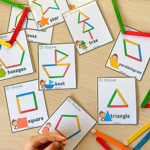 Popsicle Sticks Formen Aktivitätsspiel für Kleinkinder Montessori druckbare Aktivitäten Vorschule Ausdrucke für Kinder Homeschool Ressourcen Bild 3