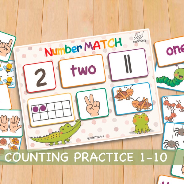 Actividad de conteo Montessori para niños pequeños Práctica de combinación de números del 1 al 10 Recursos de aprendizaje Hojas de trabajo para jardín de infantes y preescolar Educación en el hogar